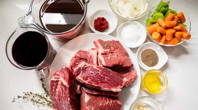 the ingredients for the red wine beef short ribs